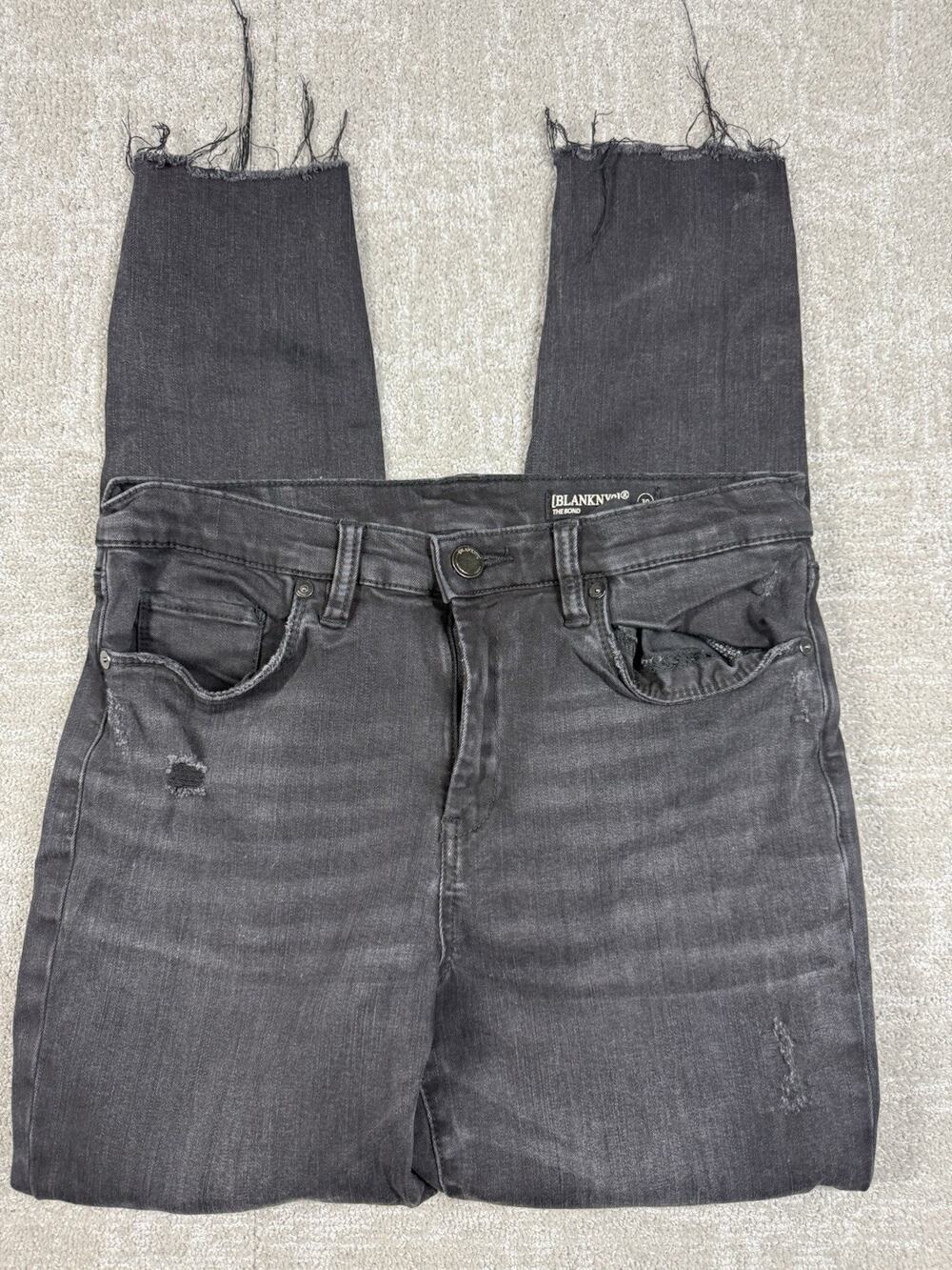 Blank NYC The Bond Black Raw Hem Distressed Jean Size 30
